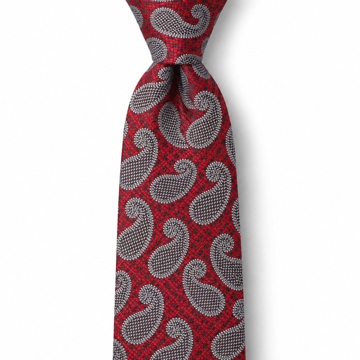 Red and Silver Oversized Paisley Necktie — view 2