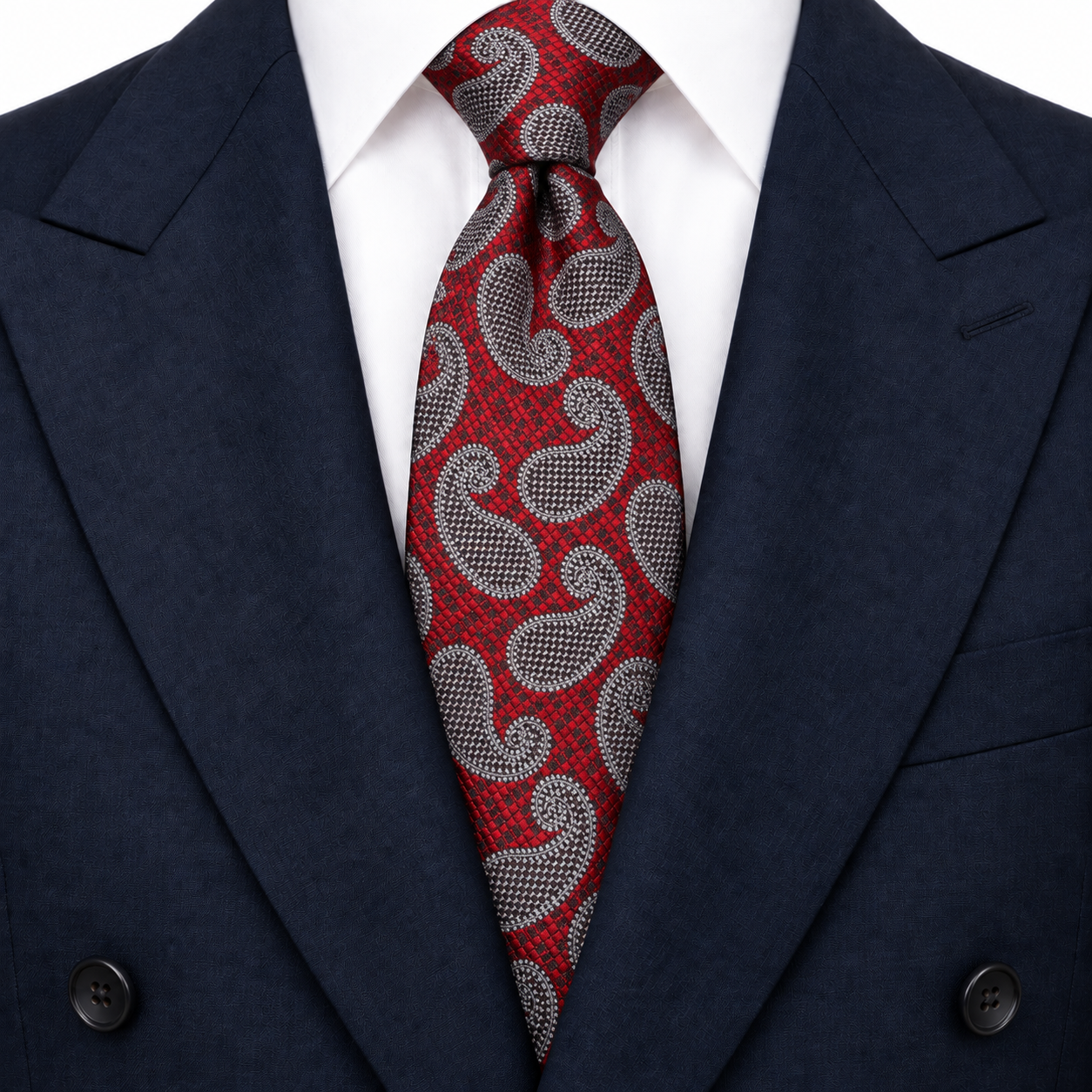 Red and Silver Oversized Paisley Necktie — view 3