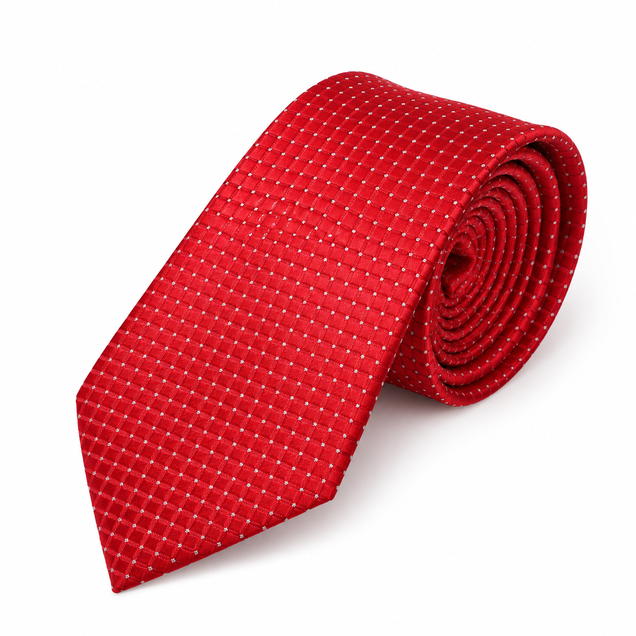 Scarlet Red and Silver Pin Dot Lattice Necktie