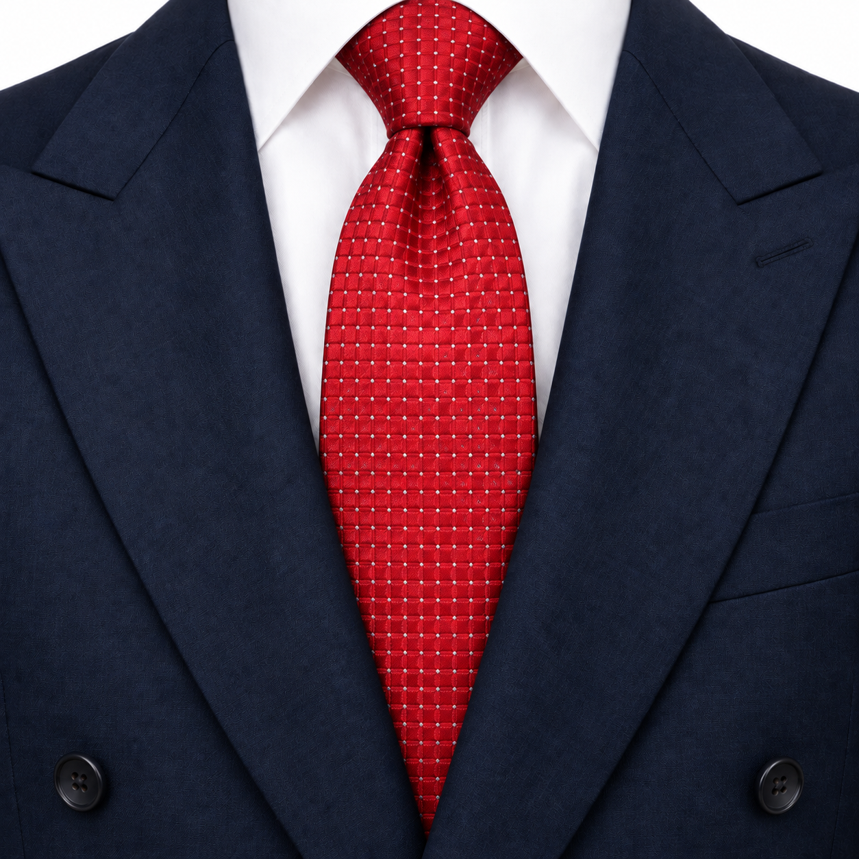 Scarlet Red and Silver Pin Dot Lattice Necktie — view 3