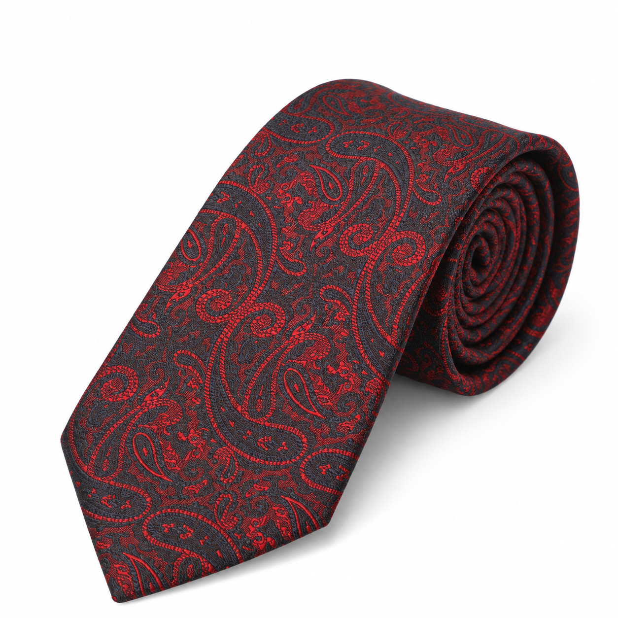 Red and Charcoal Classic Paisley Necktie