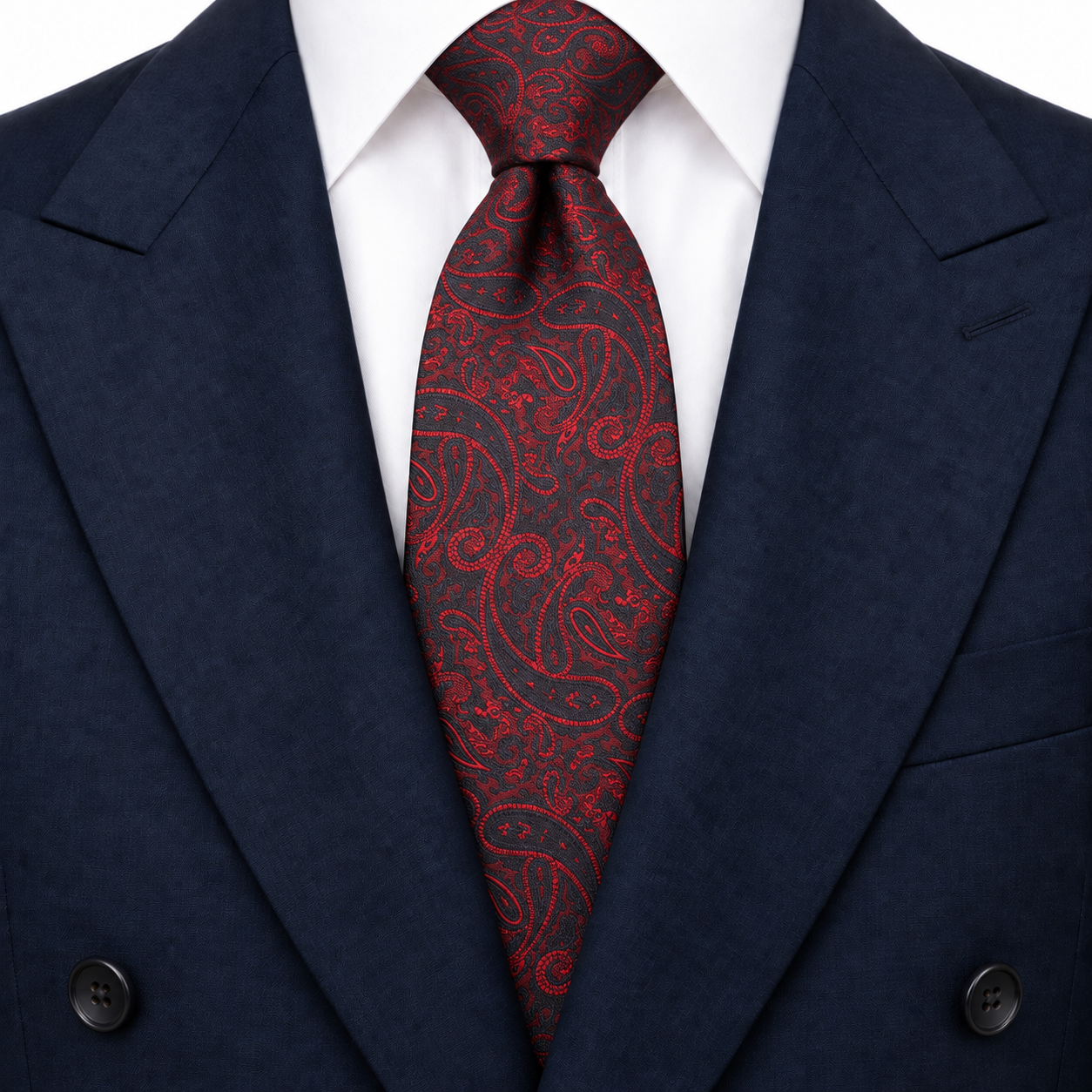 Red and Charcoal Classic Paisley Necktie — view 3