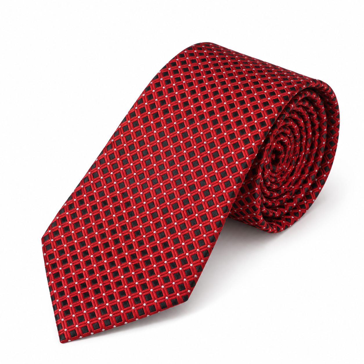Scarlet Red and Black Diamond Lattice Necktie
