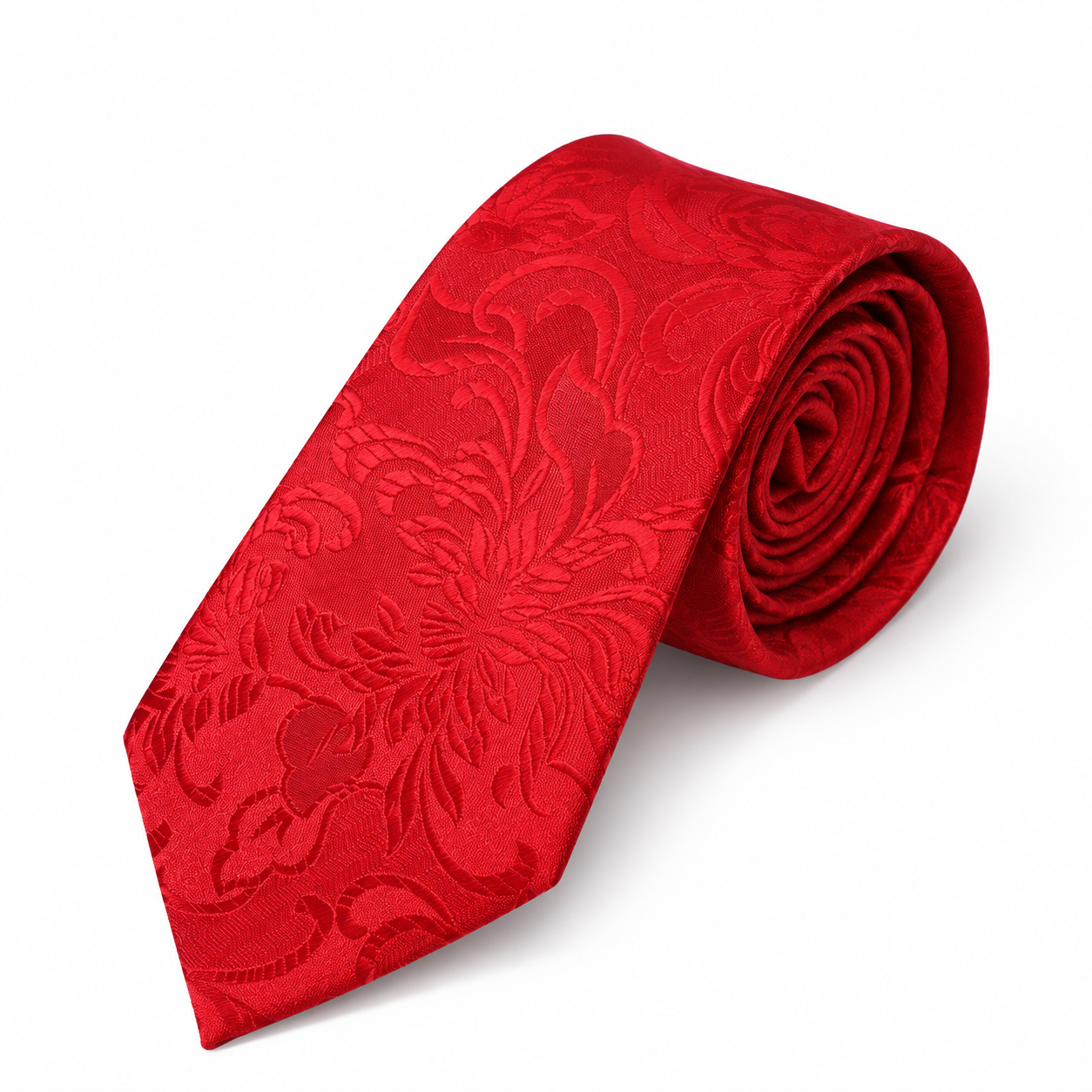 Scarlet Red Tonal Floral Jacquard Necktie