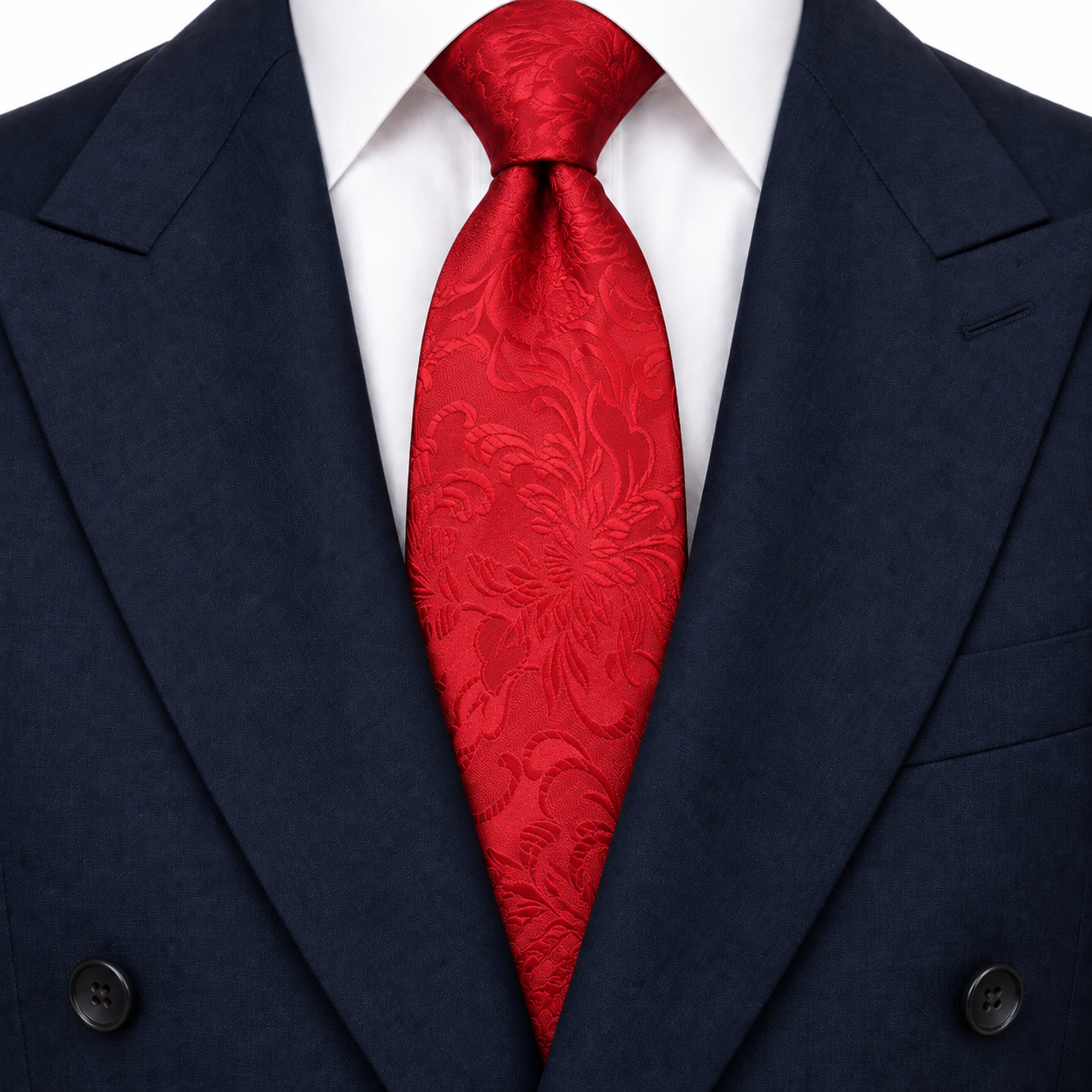 Scarlet Red Tonal Floral Jacquard Necktie — view 3