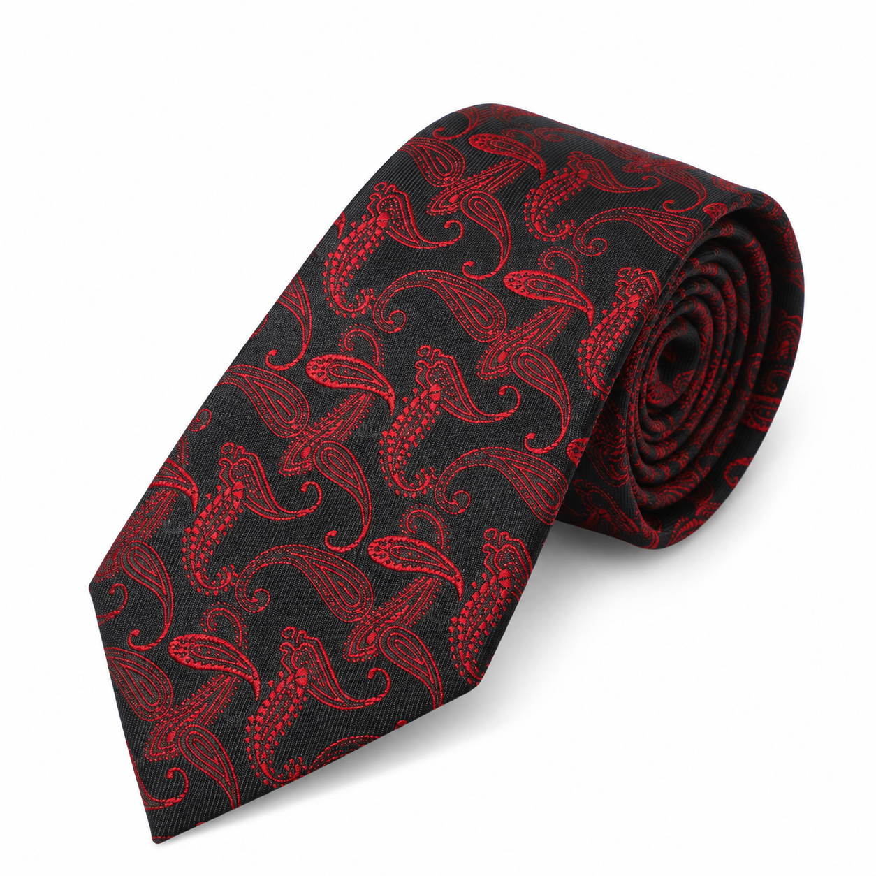 Black and Red Sweeping Paisley Necktie