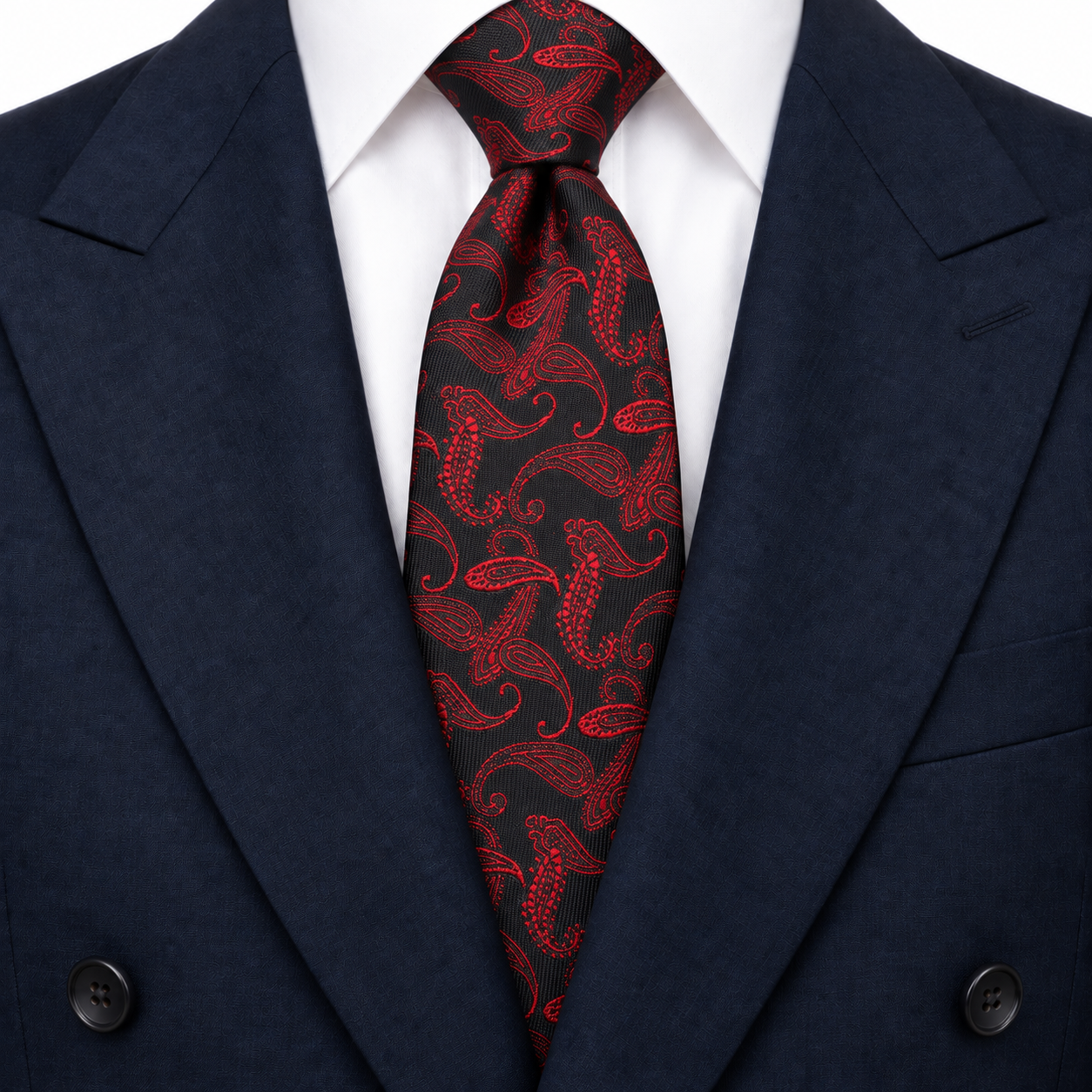 Black and Red Sweeping Paisley Necktie — view 3