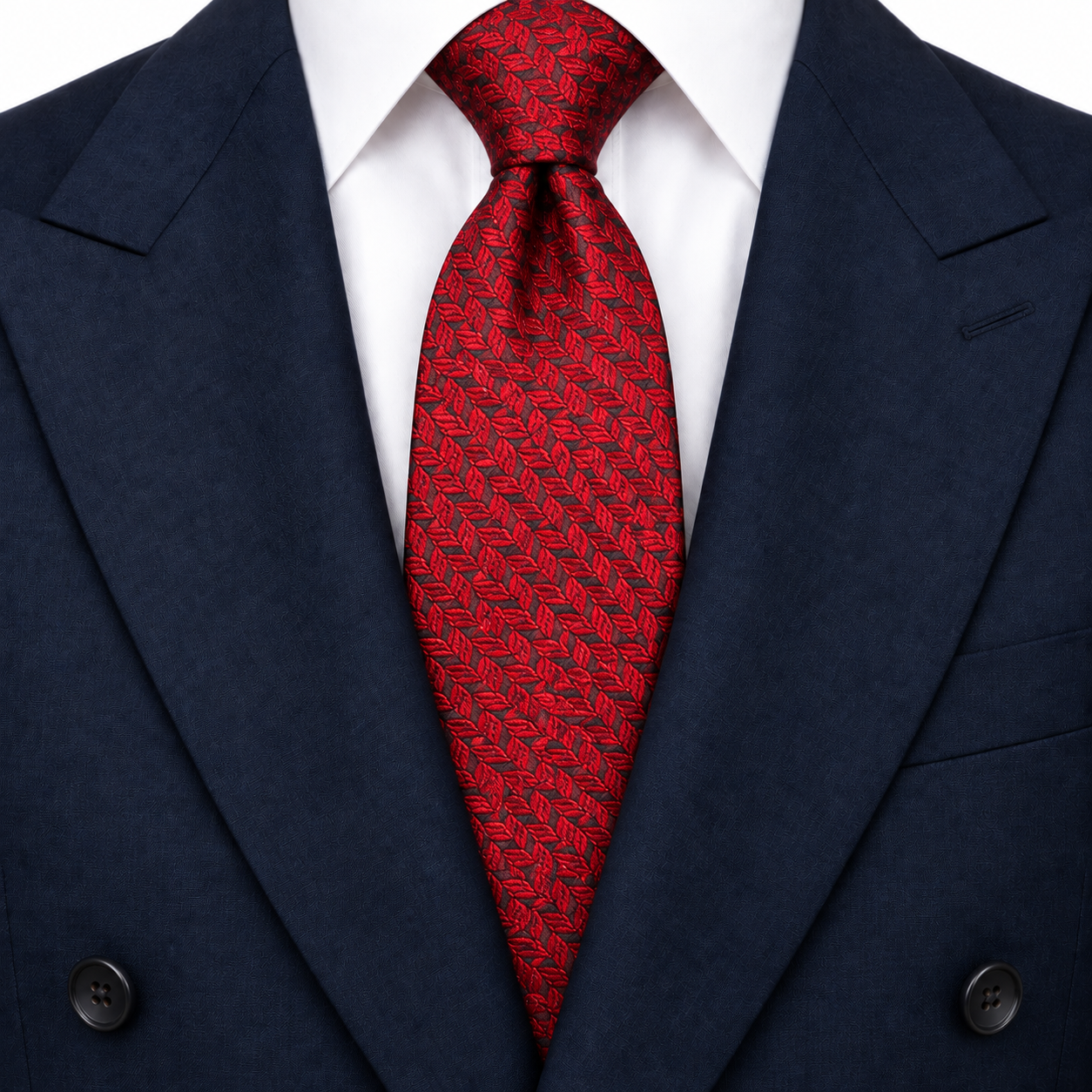 Red and Black Leaf Chevron Necktie — view 3