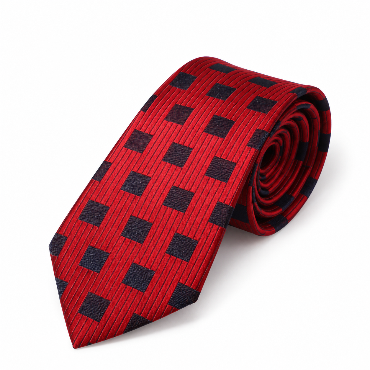 Scarlet Red and Black Square Pinstripe Necktie