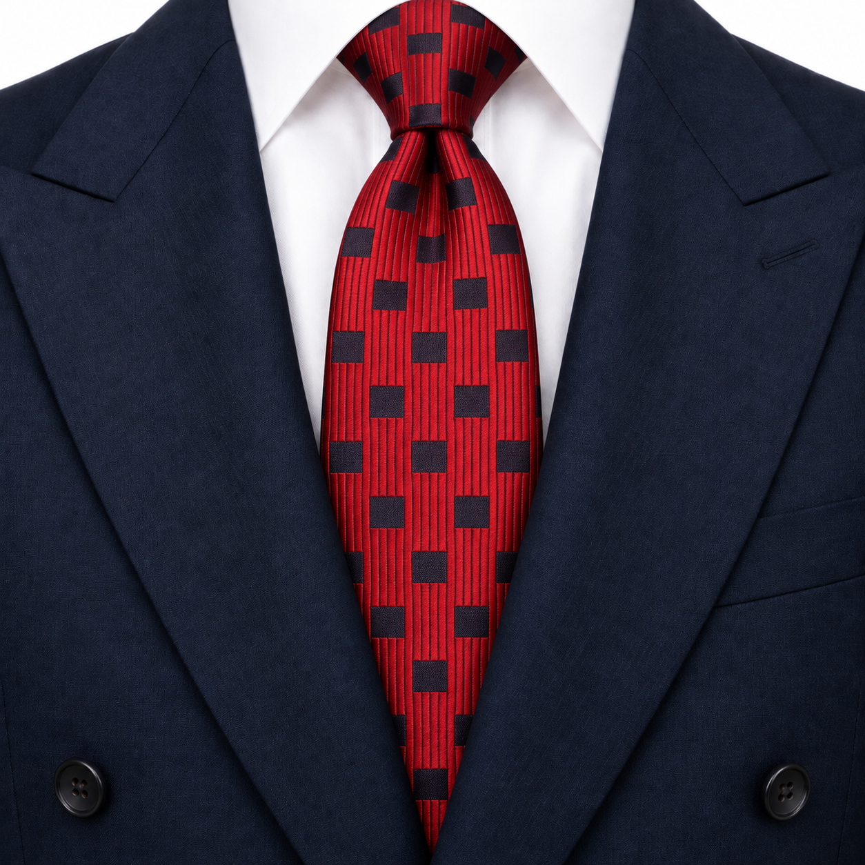 Scarlet Red and Black Square Pinstripe Necktie — view 3