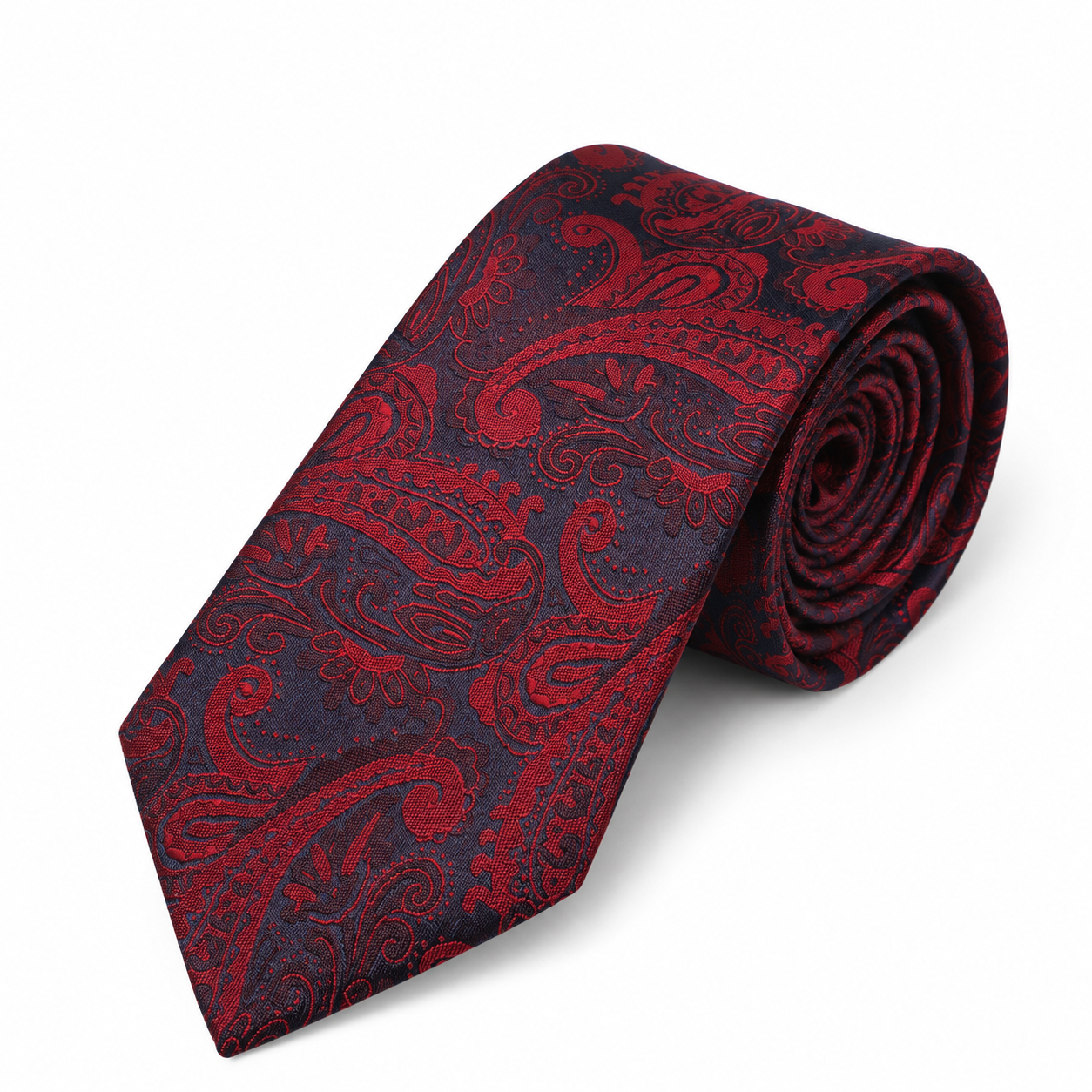 Midnight Navy and Red Baroque Paisley Necktie