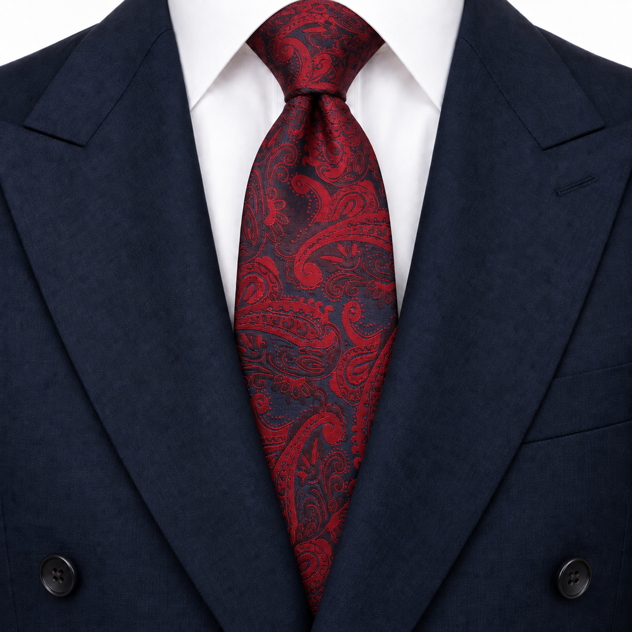 Midnight Navy and Red Baroque Paisley Necktie — view 3