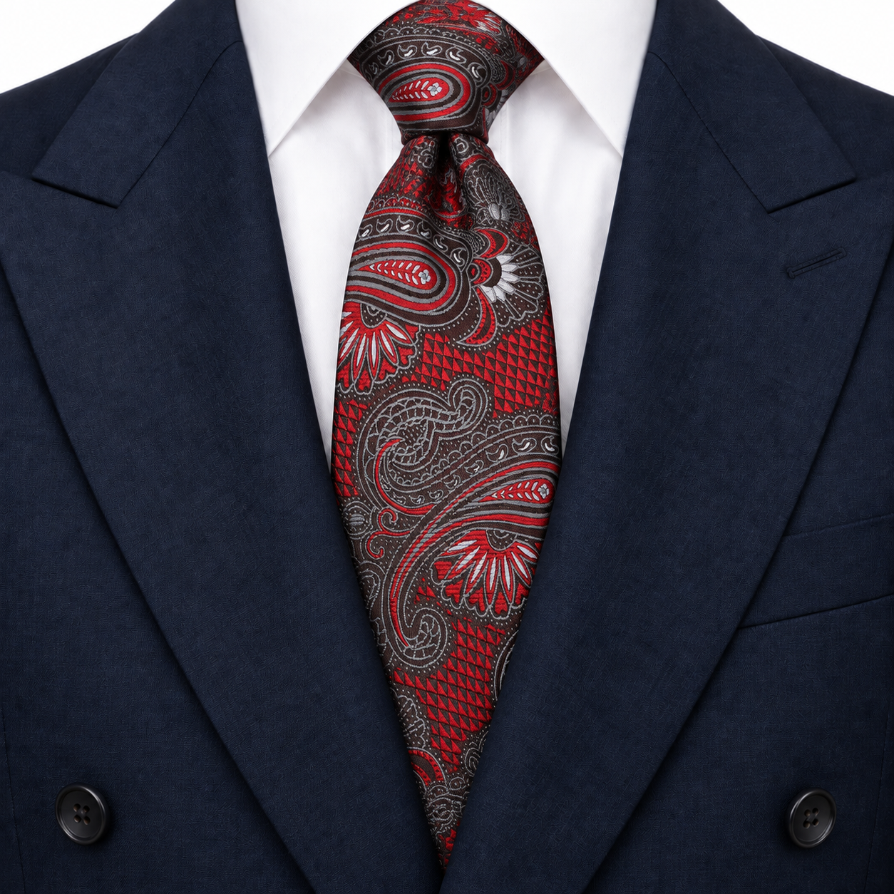 Red and Silver Ornamental Paisley Necktie — view 3