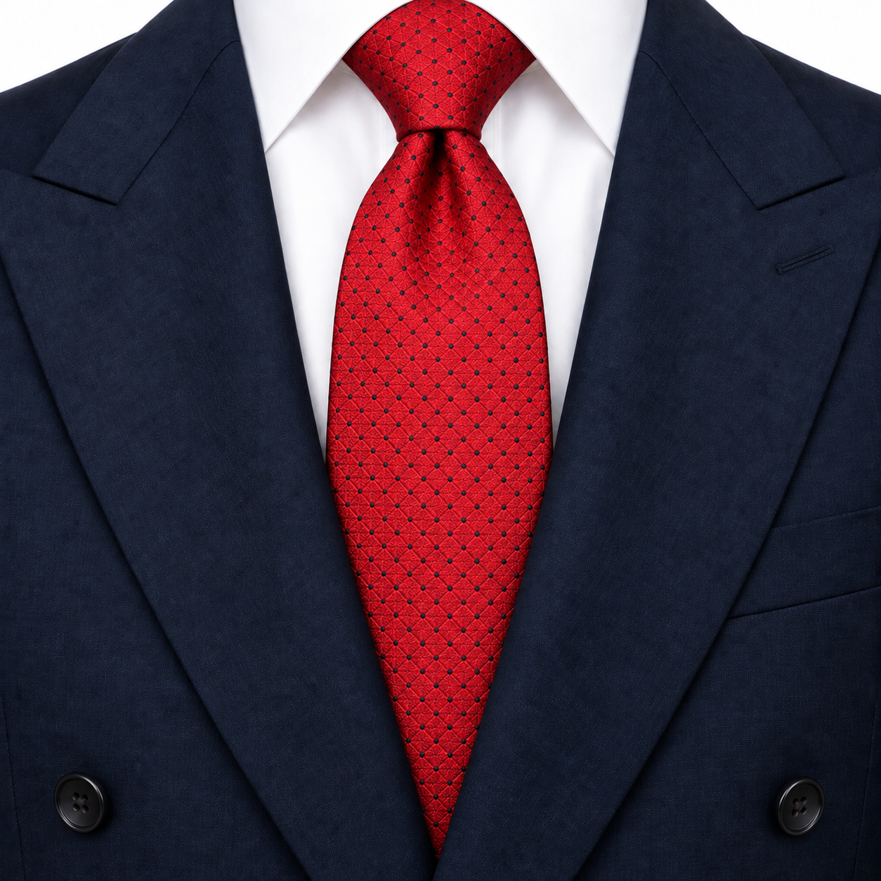 Scarlet Red and Black Pin Dot Lattice Necktie — view 3