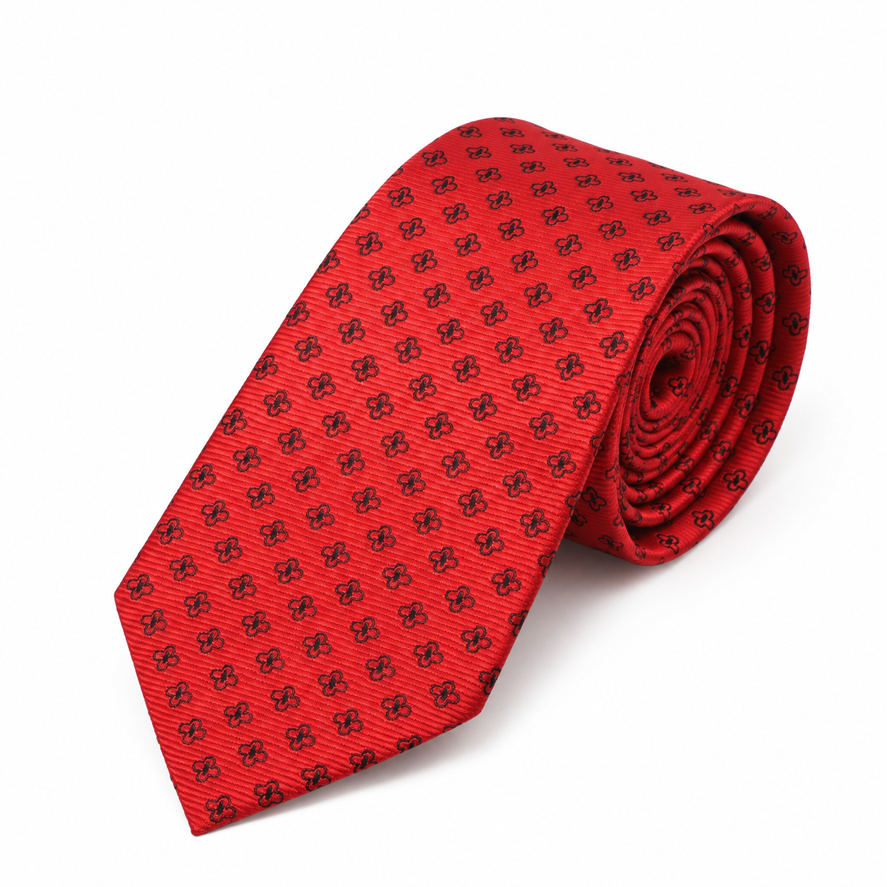 Scarlet Red and Black Quatrefoil Necktie