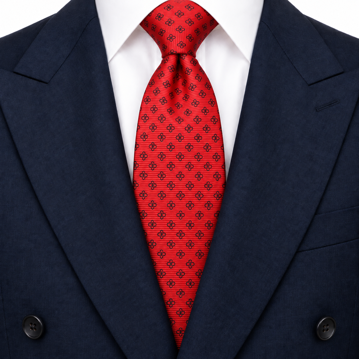 Scarlet Red and Black Quatrefoil Necktie — view 3