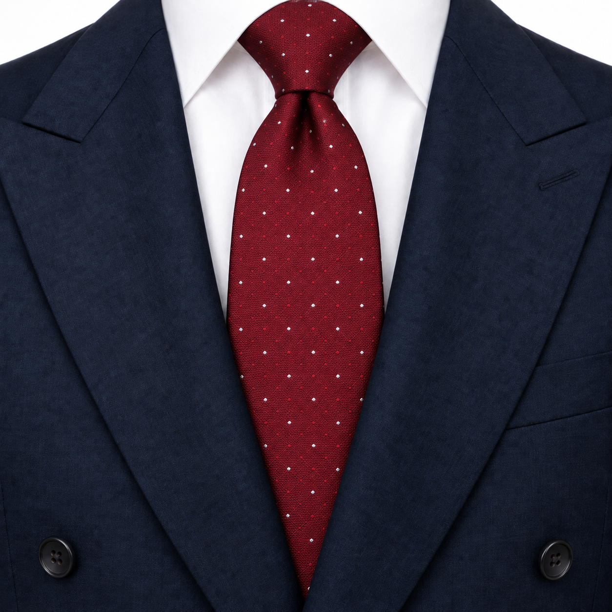 Wine Red and Silver Pin Dot Necktie — view 3