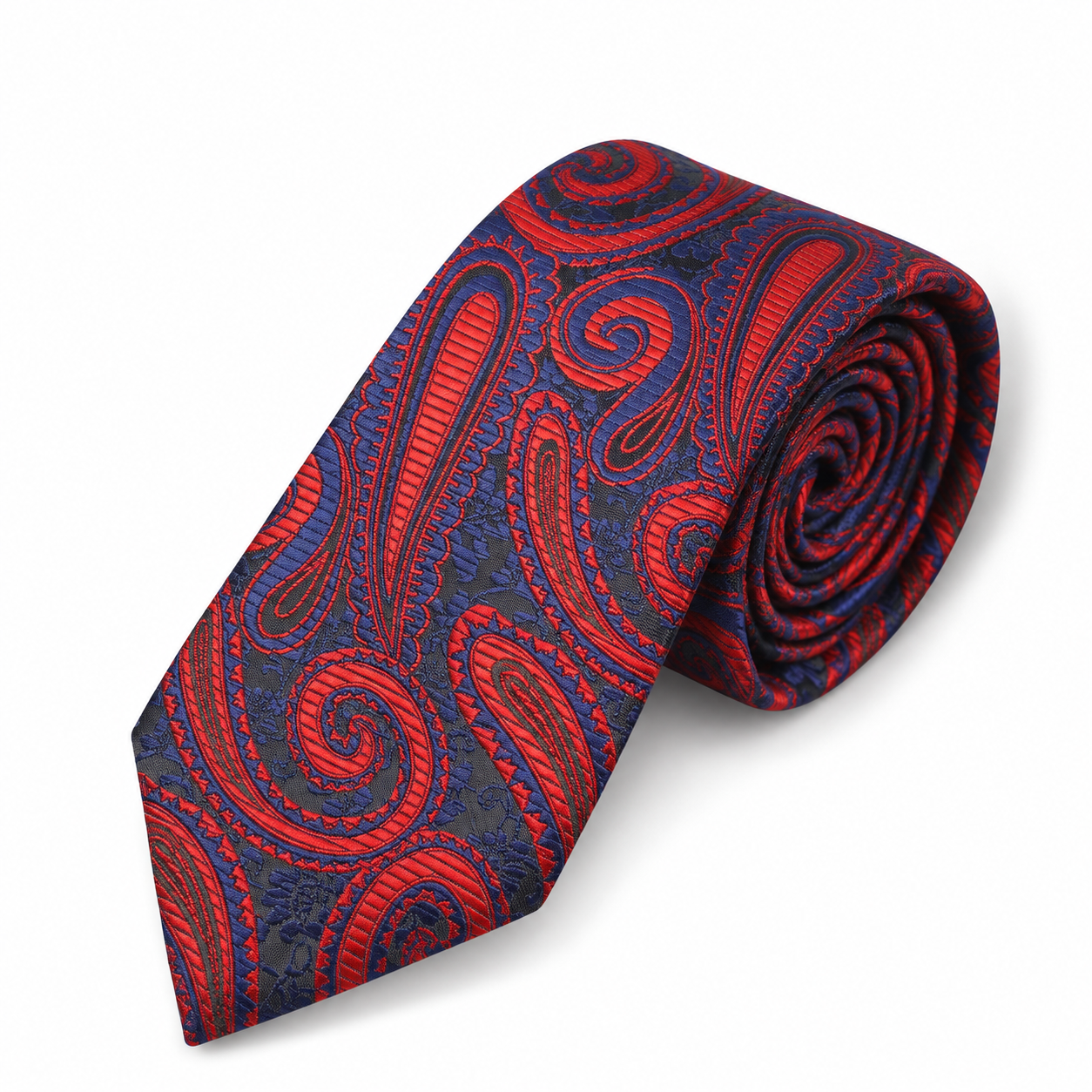 Navy and Scarlet Bold Paisley Necktie