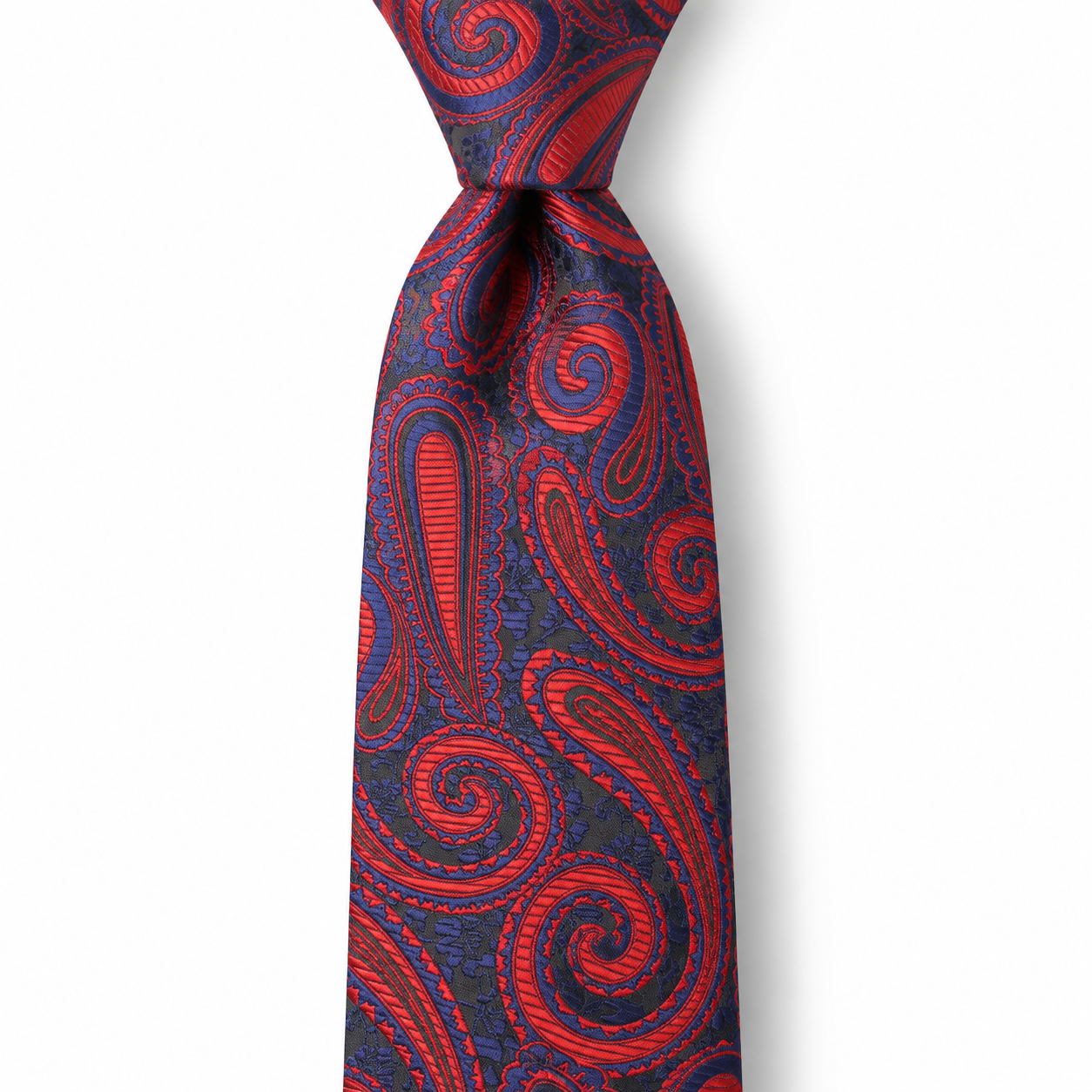 Navy and Scarlet Bold Paisley Necktie