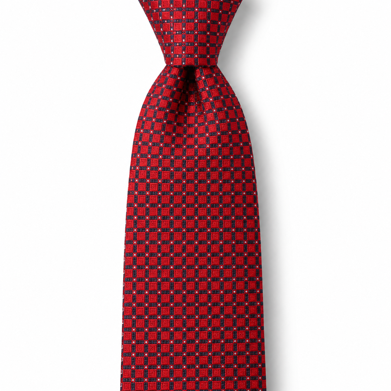 Red and Navy Dotted Grid Necktie