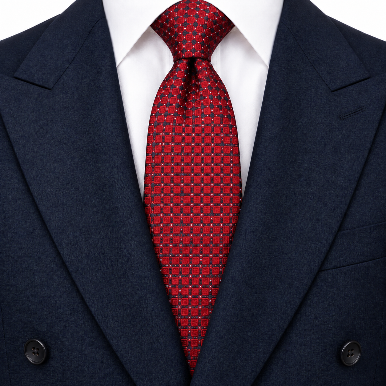 Red and Navy Dotted Grid Necktie — view 3