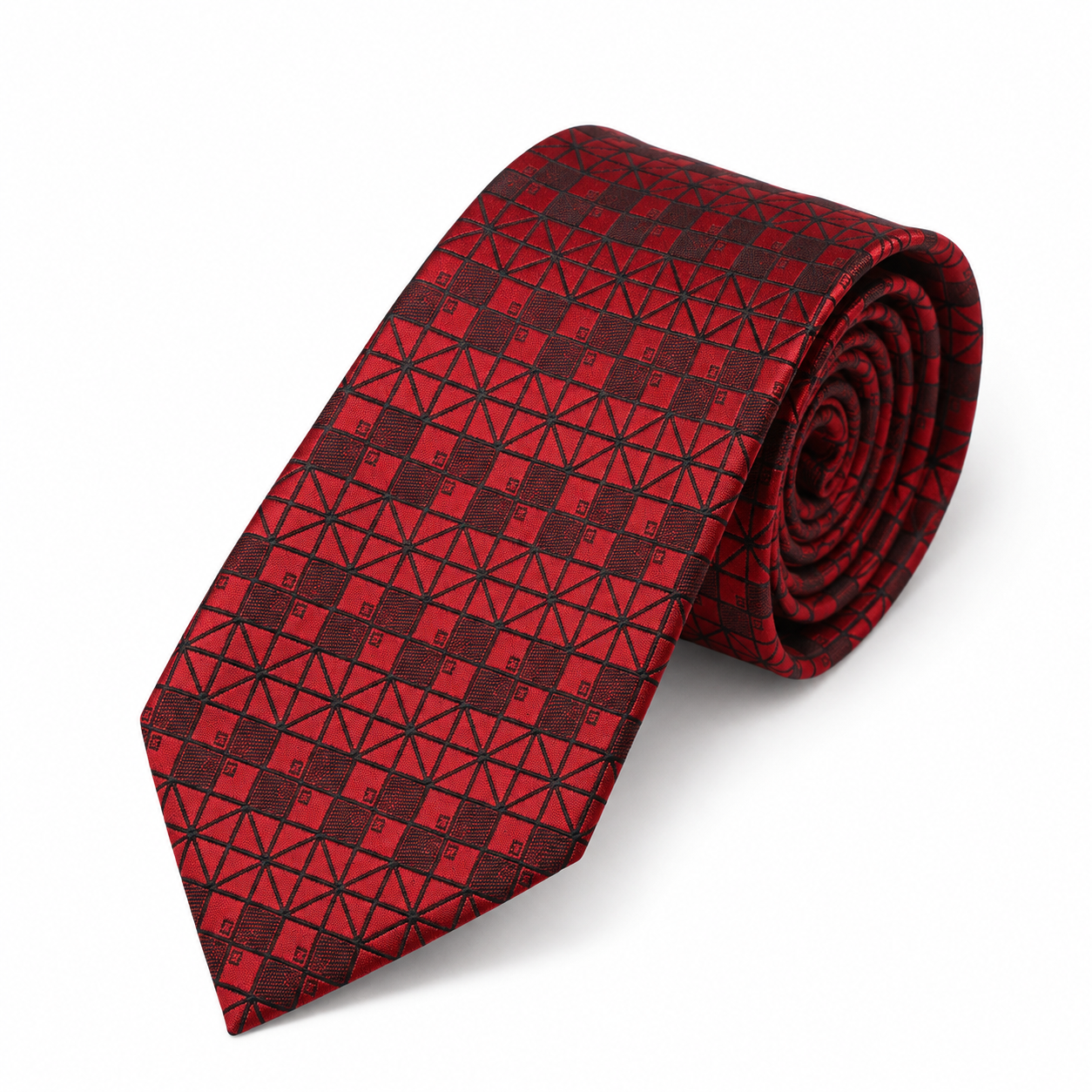 Red and Black Mosaic Geometric Necktie