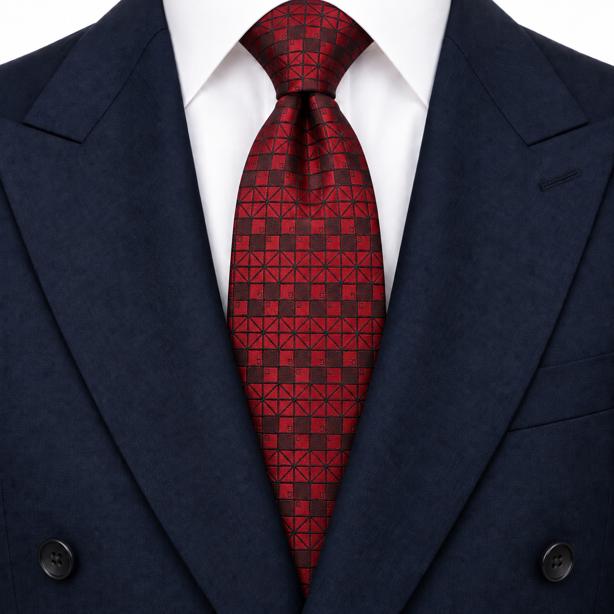 Red and Black Mosaic Geometric Necktie — view 3
