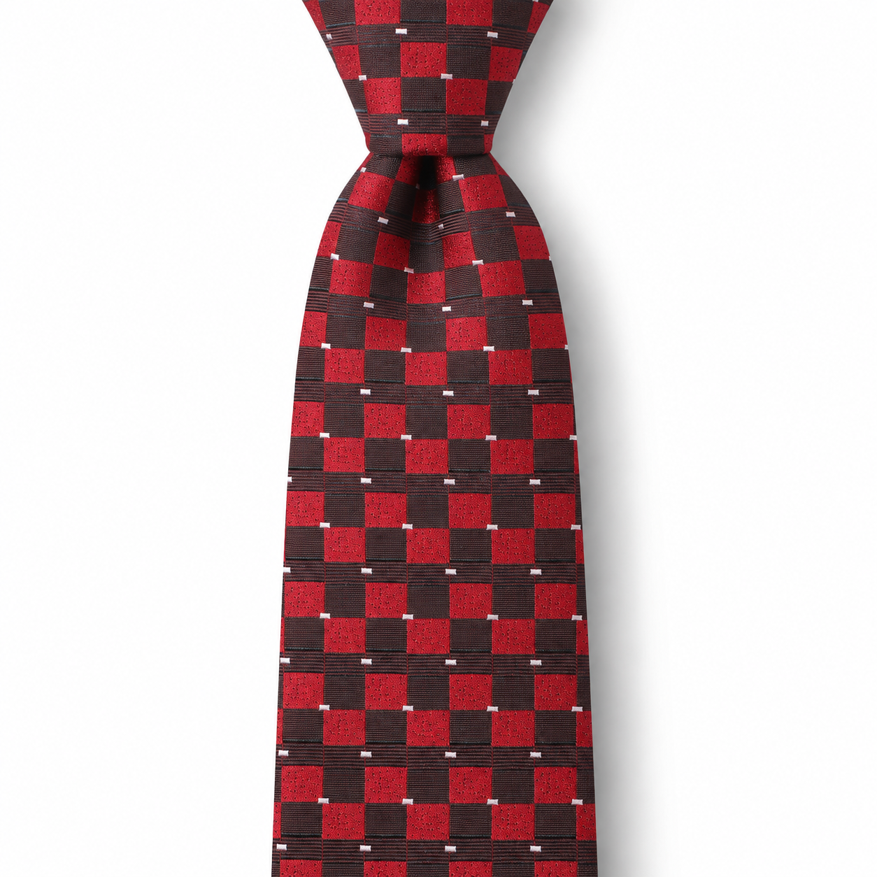 Red and Charcoal Window Check Necktie — view 2