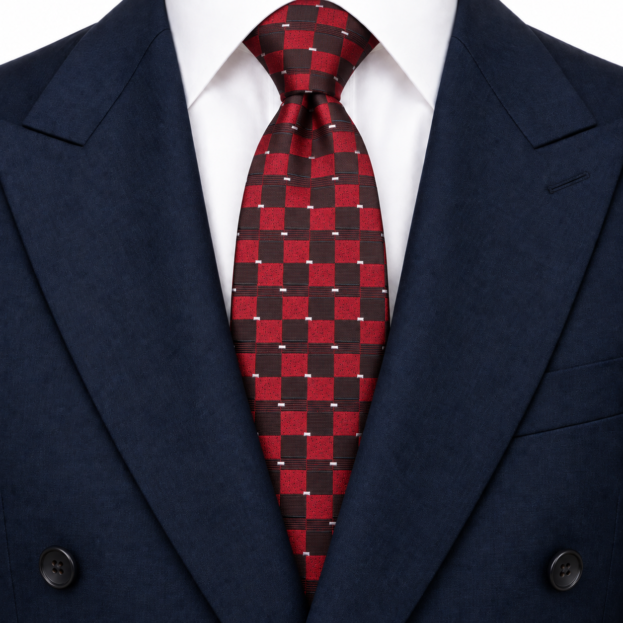 Red and Charcoal Window Check Necktie — view 3