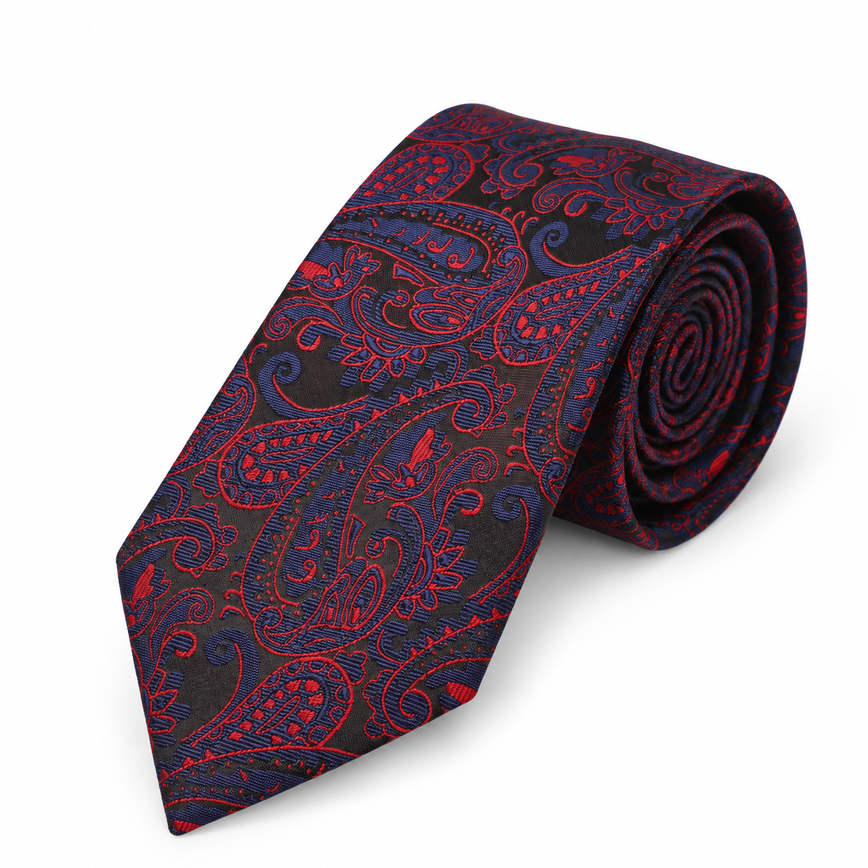 Black, Blue and Red Scroll Paisley Necktie