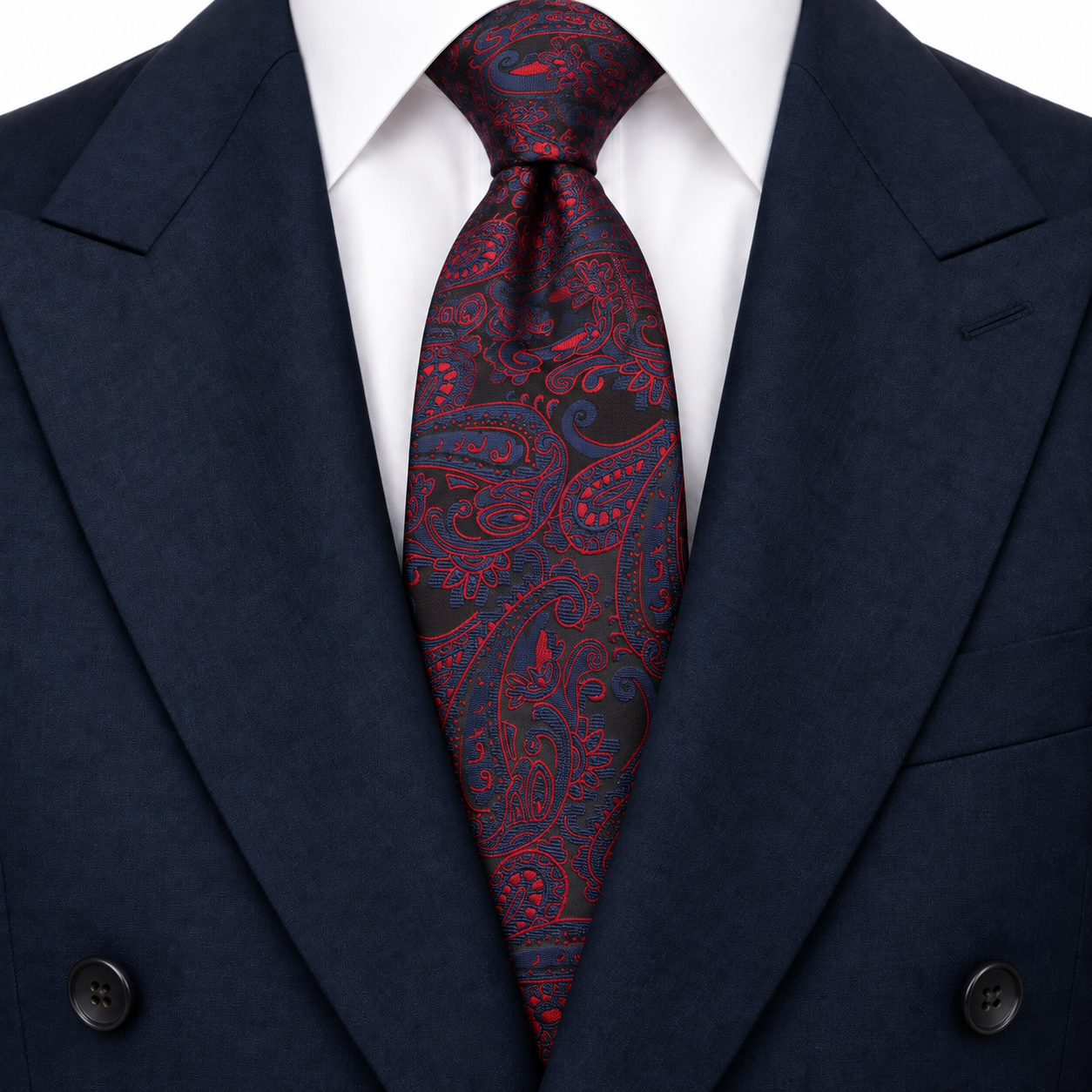 Black, Blue and Red Scroll Paisley Necktie — view 3