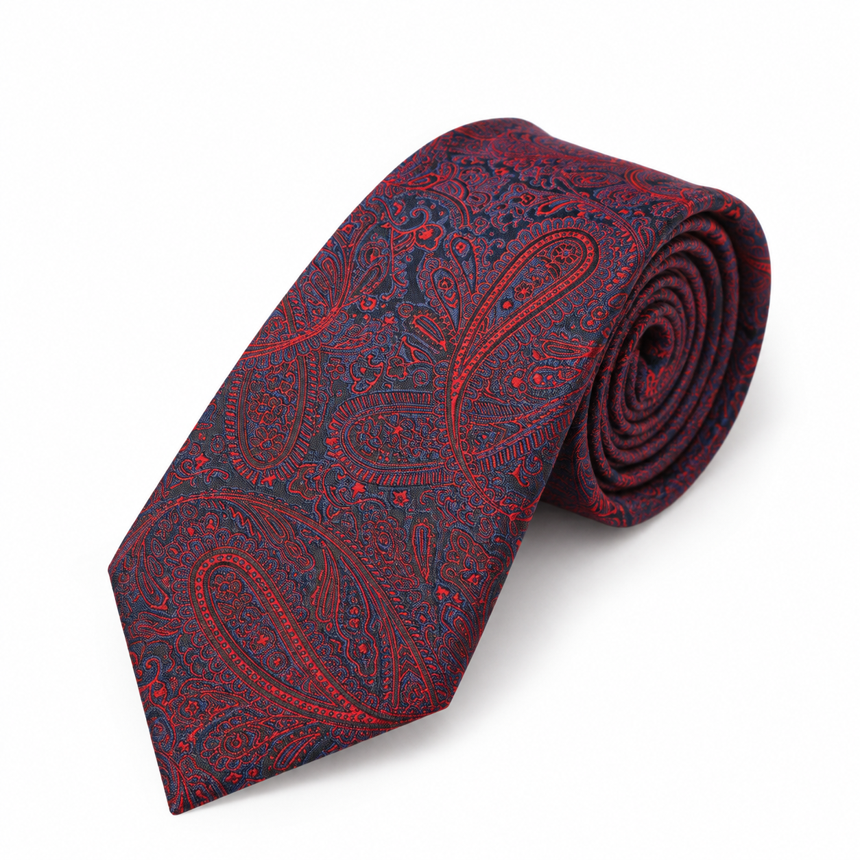 Deep Navy and Red Fine Paisley Necktie