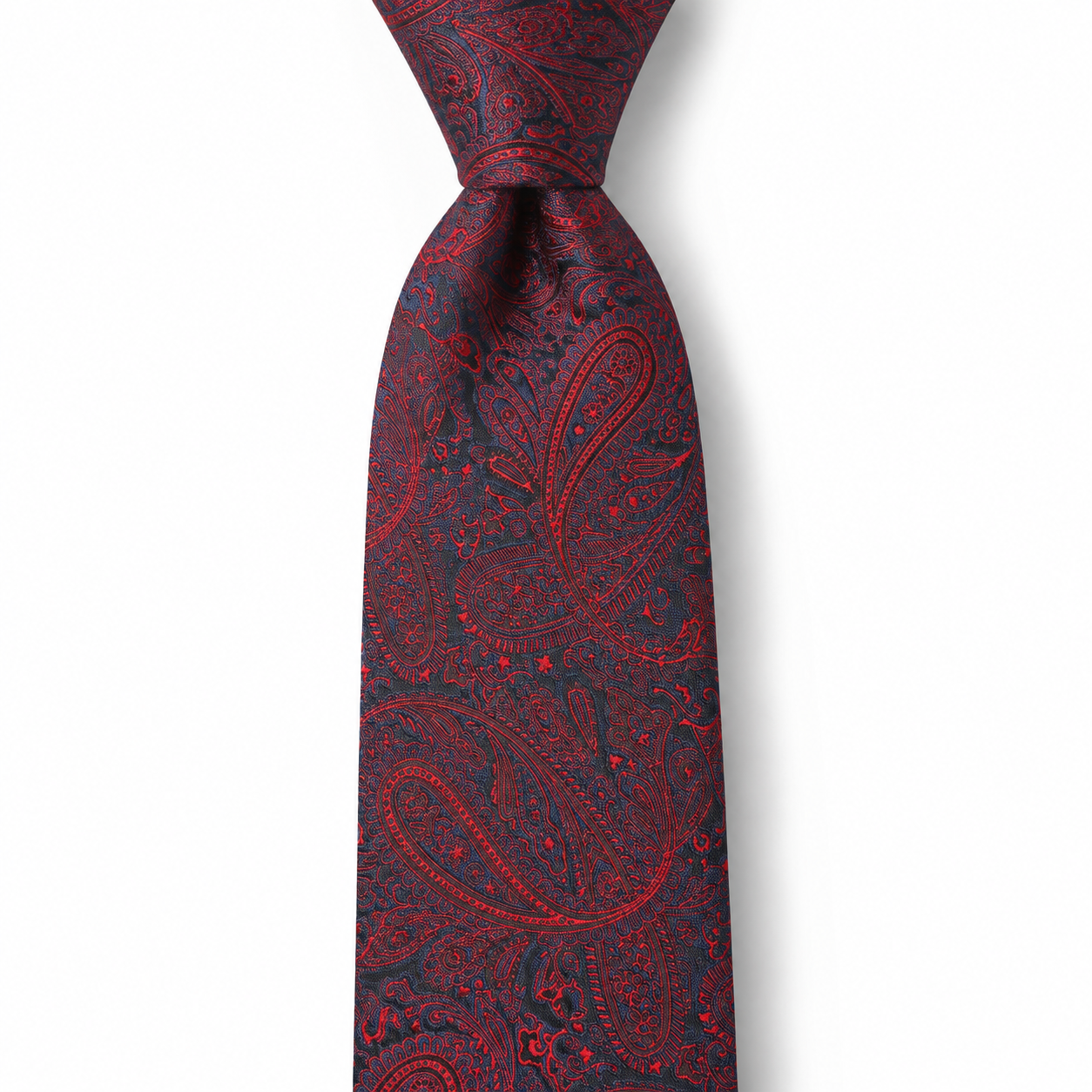 Deep Navy and Red Fine Paisley Necktie