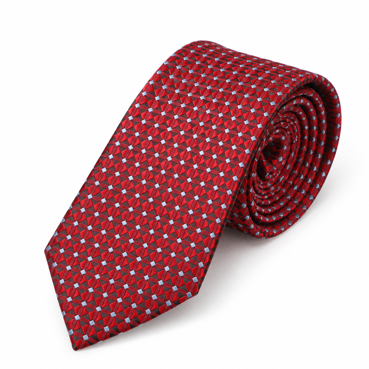 Red and Silver Blue Faceted Diamond Necktie