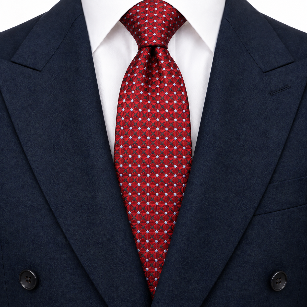 Red and Silver Blue Faceted Diamond Necktie — view 3