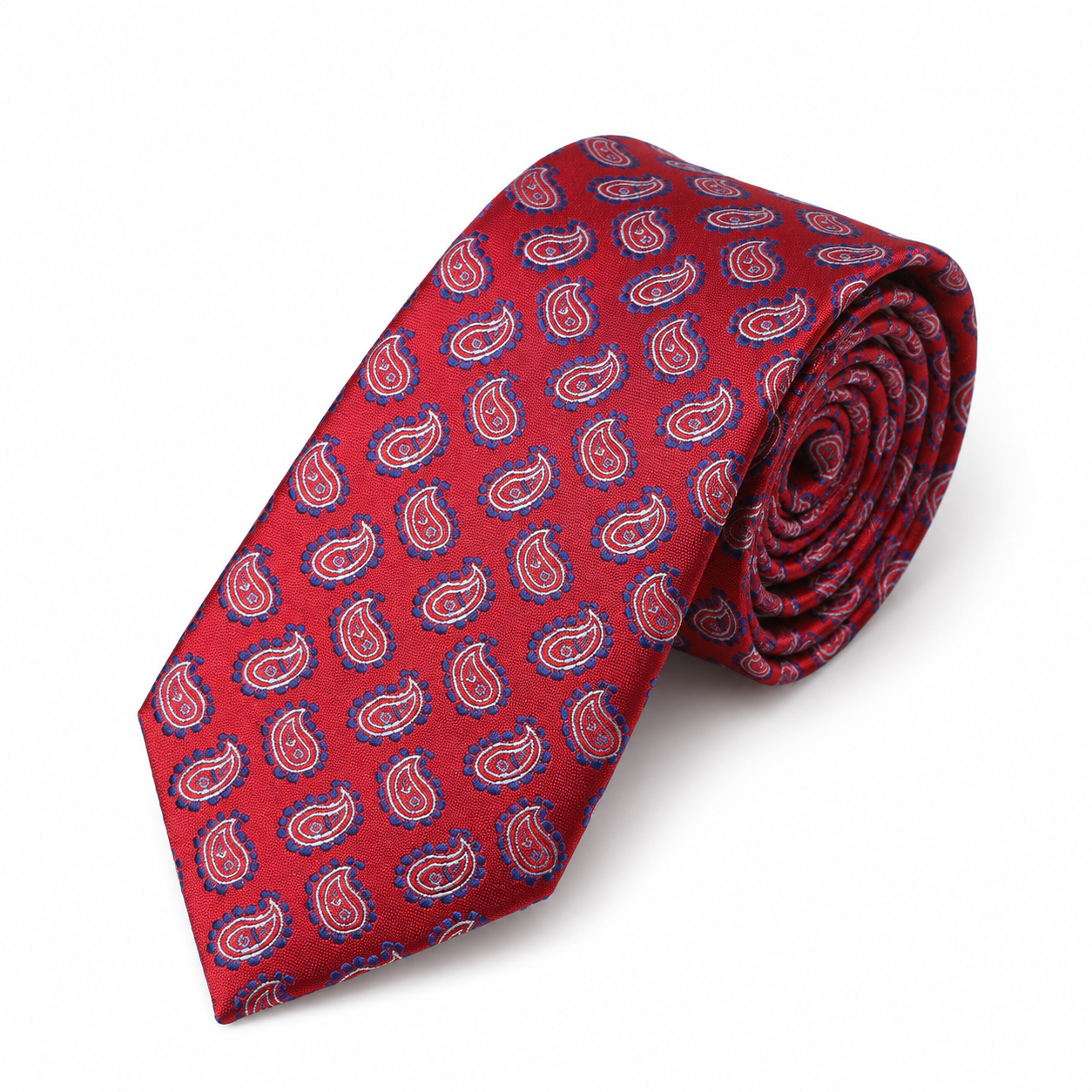 Red, Navy and Silver Mini Paisley Necktie