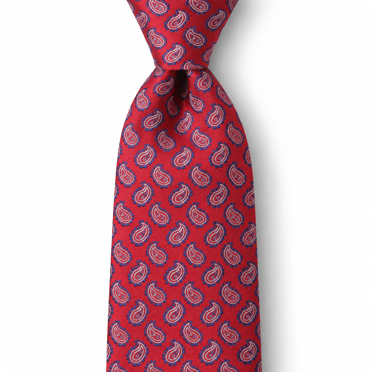 Red, Navy and Silver Mini Paisley Necktie