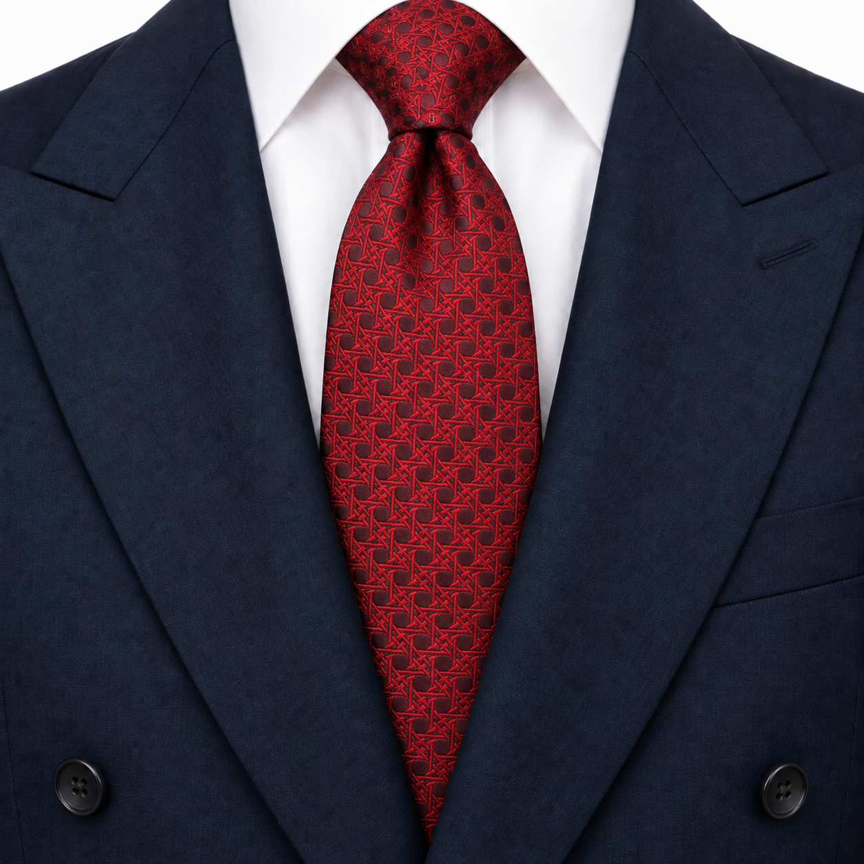Burgundy Red Interlaced Lattice Necktie — view 3