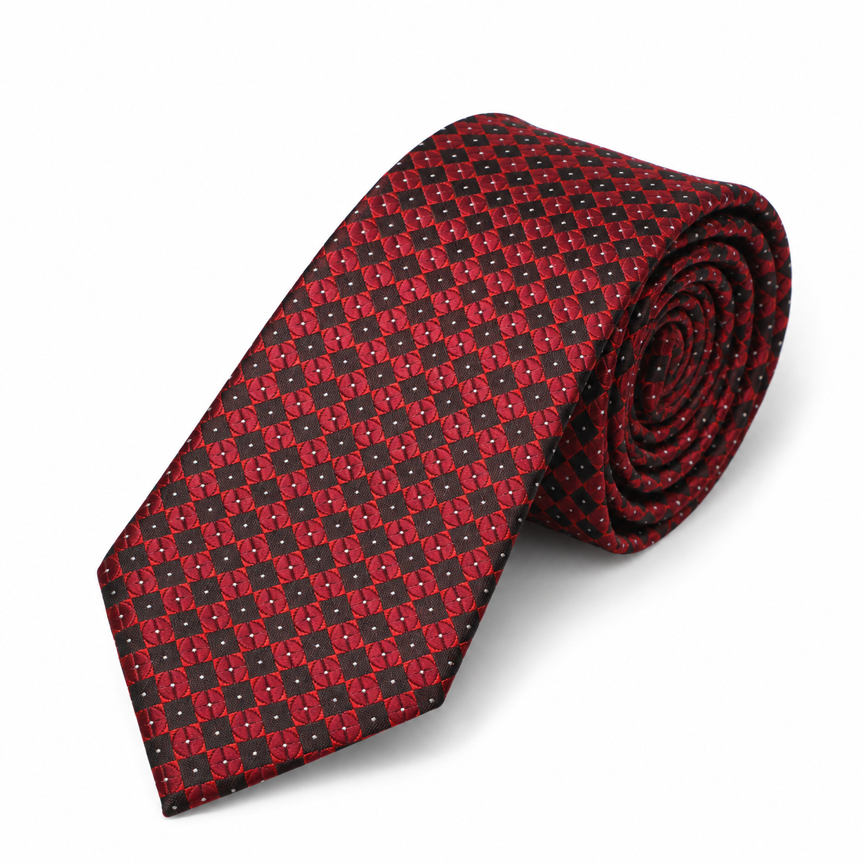 Burgundy and Black Petal Check Necktie