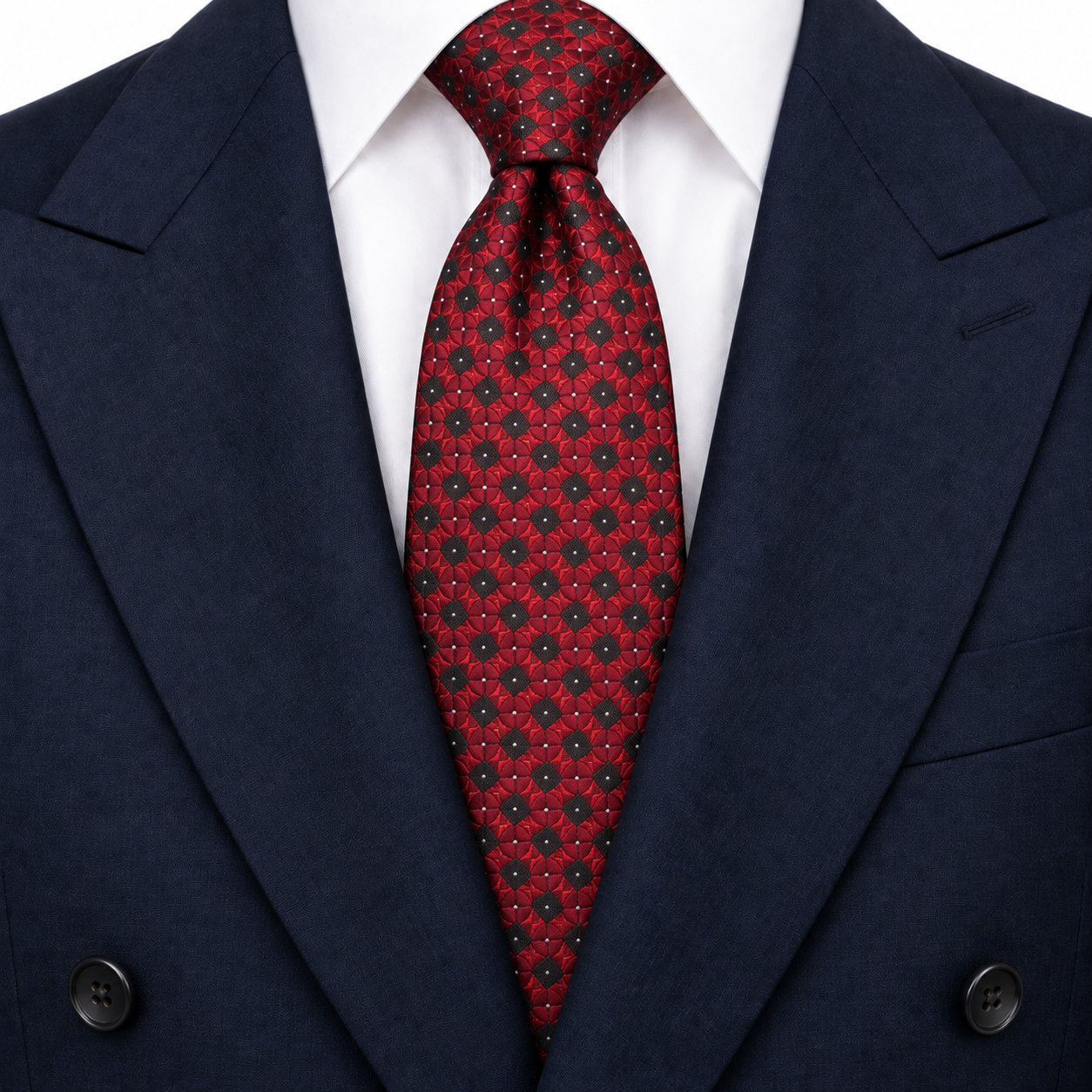 Burgundy and Black Petal Check Necktie — view 3