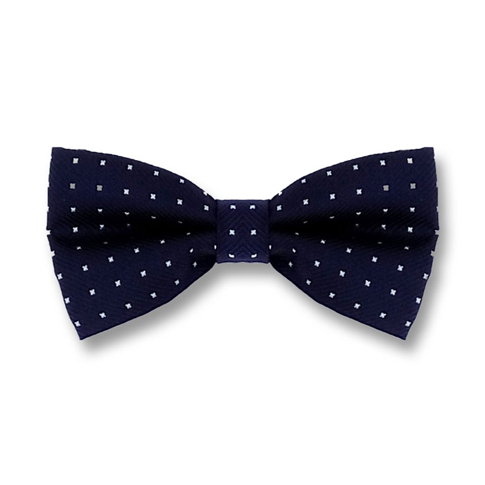 Midnight Blue and White Polyester Polka Dot Butterfly Bow Tie