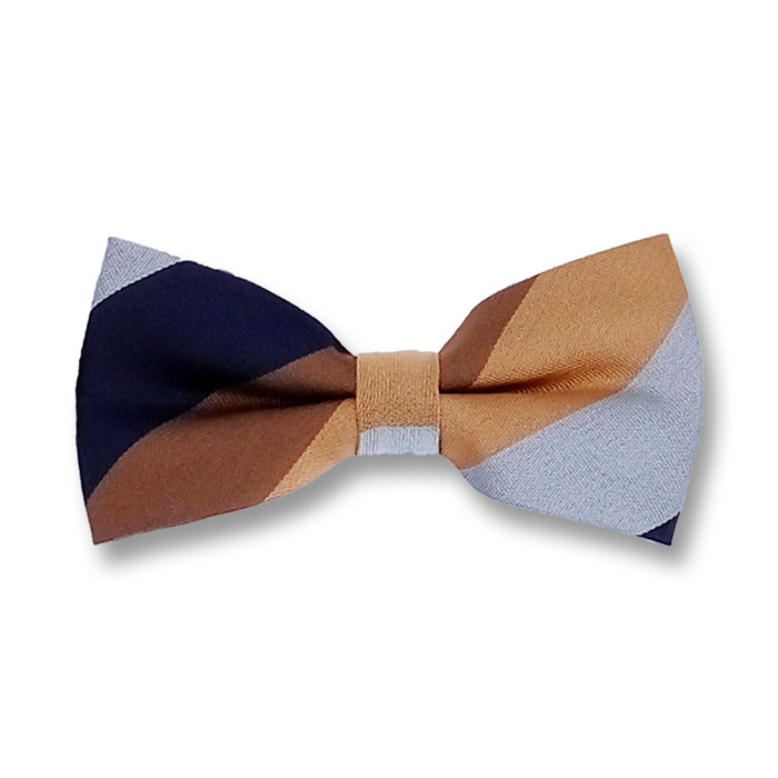 Brown and Midnight Blue Polyester Striped Butterfly Bow Tie