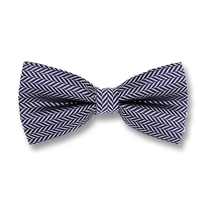 White and Midnight Blue Polyester Striped Butterfly Bow Tie