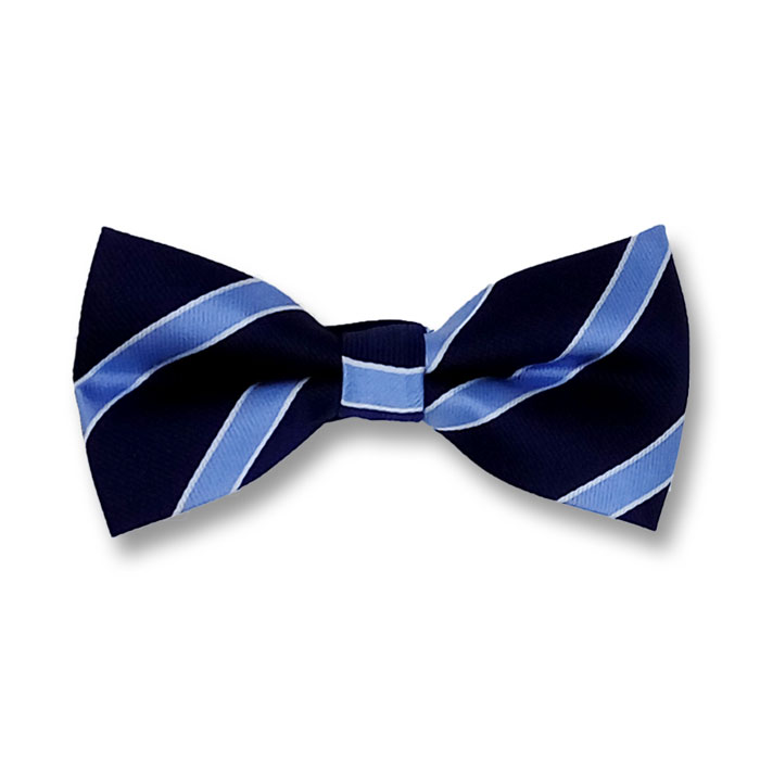 Midnight Blue and White Polyester Striped Butterfly Bow Tie