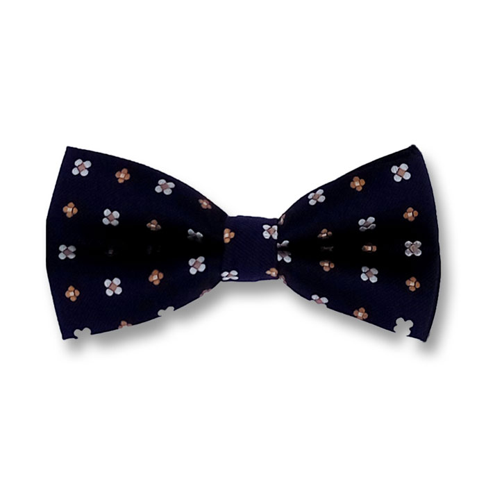 Midnight Blue and White Polyester Floral Butterfly Bow Tie