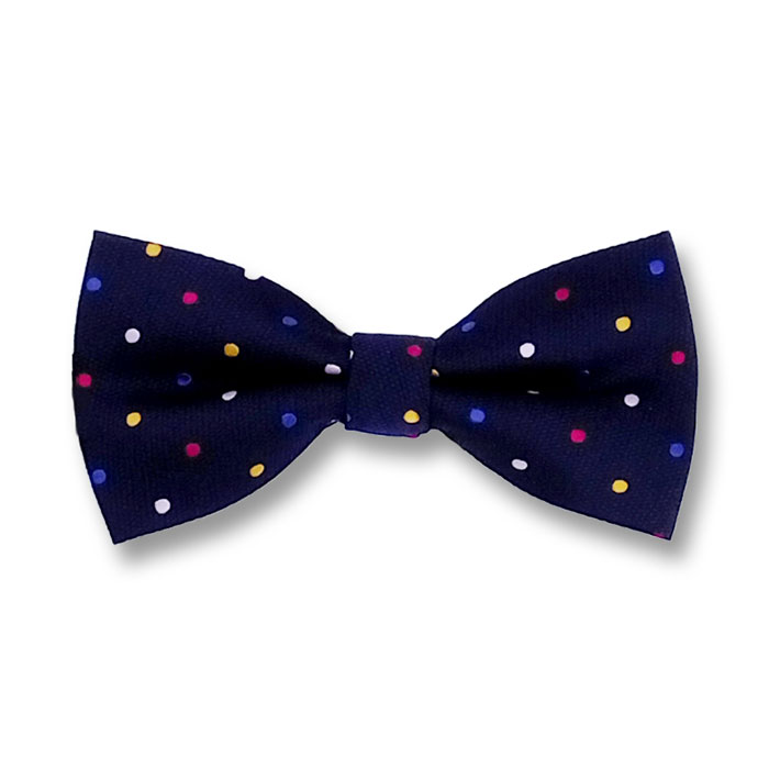 Midnight Blue, Deep Pink, Yellow and White Polyester Polka Dot Butterfly Bow Tie