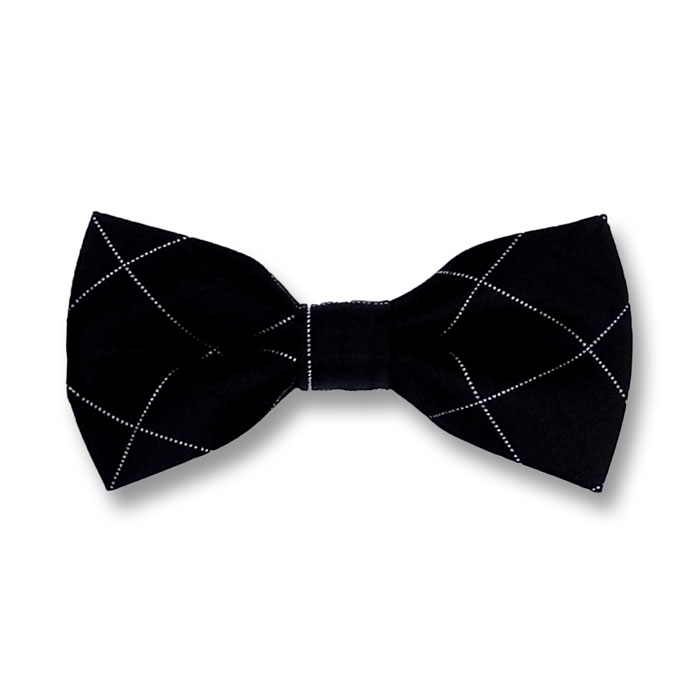 Black and White Polyester Plaid Butterfly Bow Tie