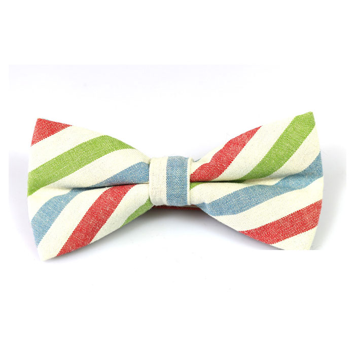 Rose Gold, White, Mint green and Moccasin Cotton Striped Butterfly Bow Tie