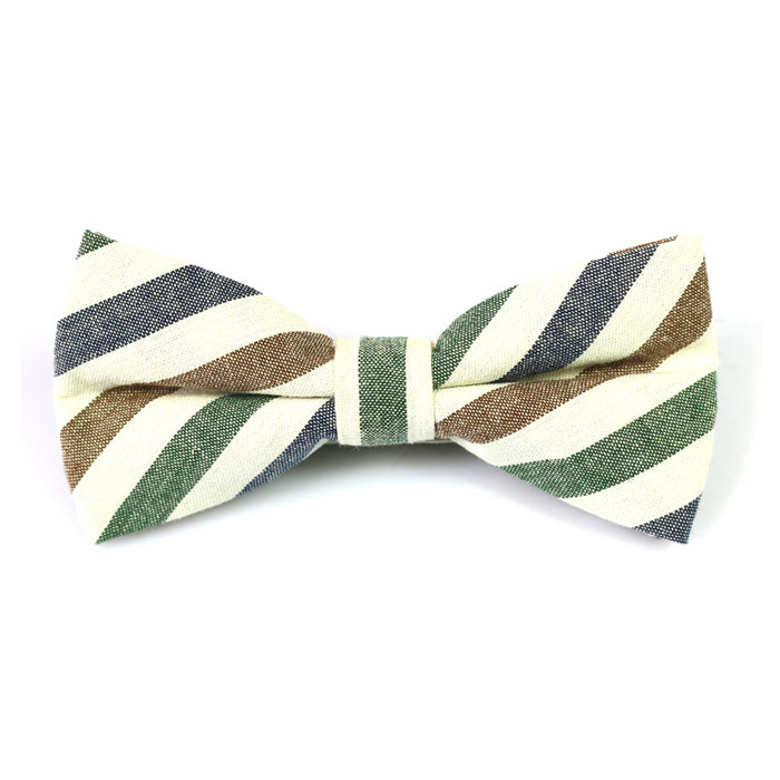 Dark Forest Green and Dark Slate Grey Cotton Striped Butterfly Bow Tie