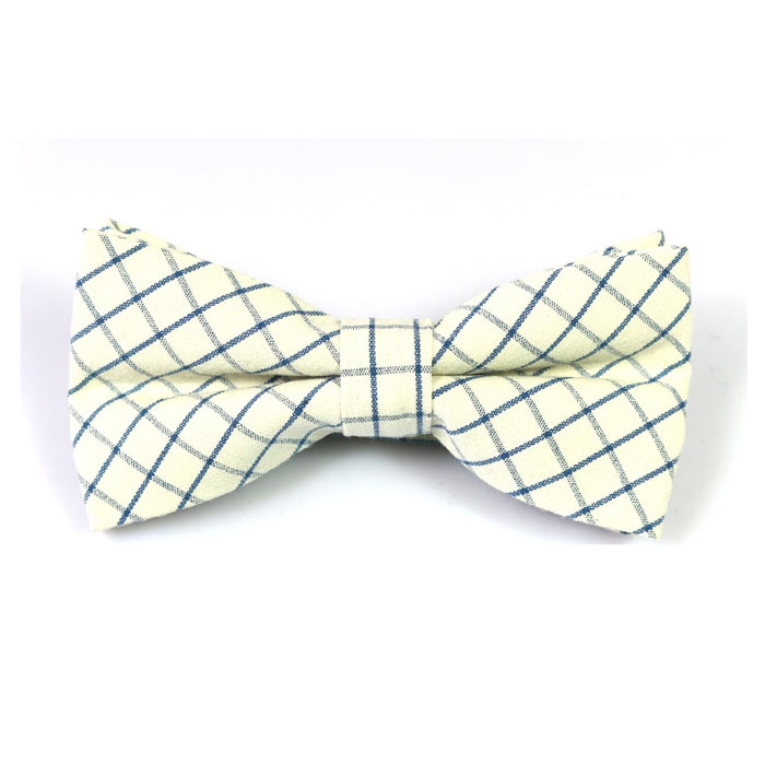 SeaShell and Crystal Blue Cotton Checkered Butterfly Bow Tie